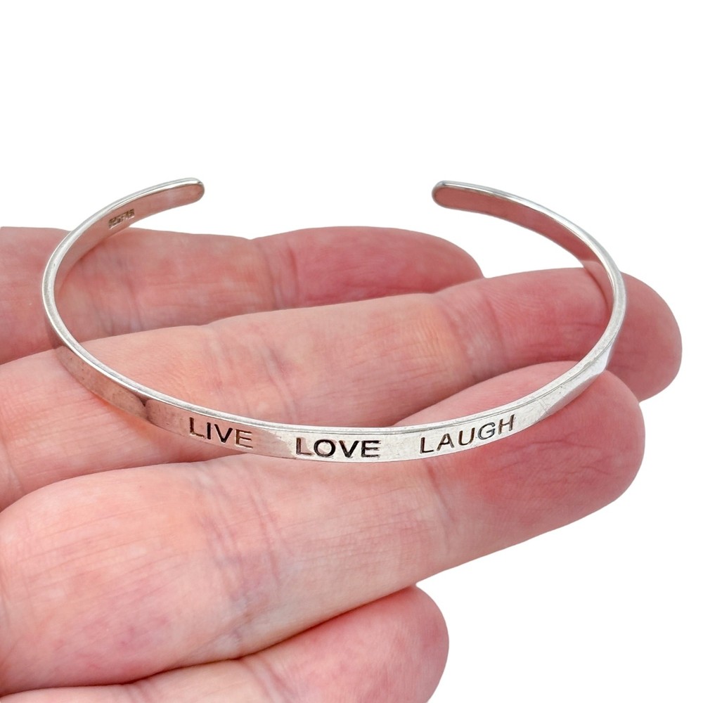 Vintage Sterling Silver 925 | Live Love Laugh Cuff Bracelet | 7″