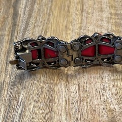 Impressive Vtg Czech Art Glass Red & Copper swirl triangle Bracelet