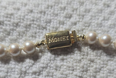 Monet Classic Hand Knotted Faux Pearl 16.5” Necklace Box Clasp Vintage Signed