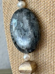 GENUINE PEARL NECKLACE Chunky Gemstone Labradorite & Baroque Pearl Artisan OOAK
