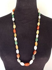 Vtg Beggar Beads Necklace Polished Stones Gold-toned Spacers Barrel Clasp 29 In