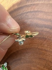 Vintage 14K Gold Overlay Enamel Pearl Blue Floral Leverback Dangle Earrings 1.5”