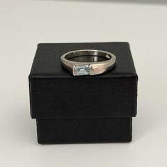 Vintage 925 Sterling Silver Natural Blue Topaz Bezel Modernist Band Ring Sz 9.75