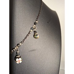 Art Beaded Charm Necklace Delicate Black Chain Fairycore Whimsical Cloisonne’
