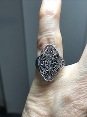 35. Vintage 925 Sterling Silver Hand Crafted Filigree Rhombus Ring 5.25s, 3.1g