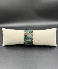 Vintage Metal Cuff Bracelet With Green And Turquoise Colored Stones Open Slide