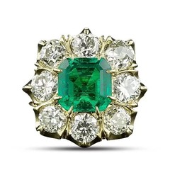 Art Deco Asscher Cut Emerald & Lab Created Diamond Wedding 14K Gold Finish Ring