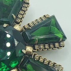 Vintage CZECH Glass Deep Green Brilliant & Tapered Baguette Rhinestone Brooch