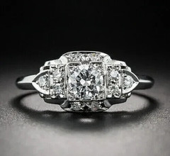Art Deco Style 2Ct Round Cut Lab Created Diamond Wedding 14K White Gold FN Ring