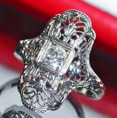 18k white gold ring 0.25ct diamond sz 4 handmade 1920’s antique 2.7g N2737C