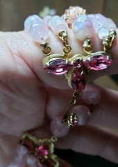 La Roco Pink Bead Rhinestone Necklace Earrings Jewelry Set Mid Century Modern
