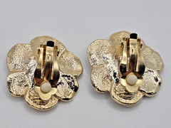Vtg Clip Earrings 1980s-1990s Red Green Blue Floral w Faux Pearls Enamel Pretty