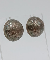 VTG 925 Dome Stud Earrings 0.5in Sterling Silver 3.85g Etched Swirl Estate READ