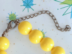 Vintage Yellow Beaded Bead Necklace Rockabilly Mod Adjustable Length