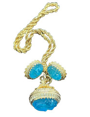 Nettie Rosenstein Carved Glass Fob Necklace earring Demi Paru Gold Tone
