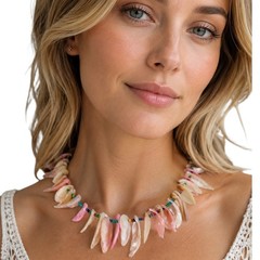 Vintage Dyed Seashell Shell Necklace Fringe Boho Beach Coastal Mermaidcore Beach