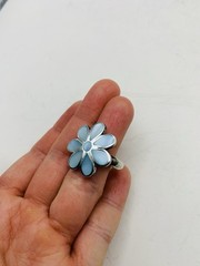 Vintage Sterling Silver Size 6 Spring Pastel Blue Flower Statement Cocktail Ring