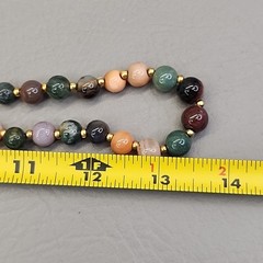 Vintage Stone Beaded Necklace 9mm Round Multicolor Assorted 28″