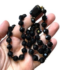 Vintage Castlecliff Black Crystal Glass French Jet Necklace Choker
