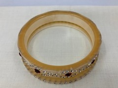 Vintage Celluloid Rhinestone Bracelet Art Deco Cream Red Bangles Stackable Set