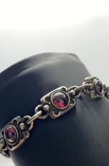Vintage Sterling Silver 925 Garnet Cabochon Toggle Link Bracelet 8″ 26.6g