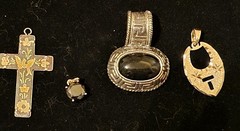 Vintage Mixed Lot 4 Pc Pendant Charm Cross Onyx Metal Gold Silver Black