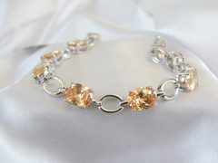 Vintage Sterling Silver 925 Gemstone Tennis Station Bracelet Fits 7″