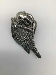 Rebecca Collins Signed Cherub/ Angel Face And Wing Scarf Ring 2.5 Inches
