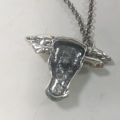 Vintage 90s Silver Tone Bull Head Horns Longhorn Repurposed Pendant Necklace