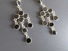Vintage Pierced Chandelier Earrings Black Onyx Sterling Silver New Condition