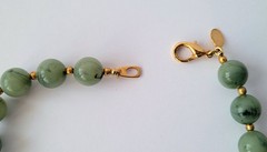 Vtg Joan Rivers Faux Jade Marble Green Lucite Round Bead Gold Tone Necklace 20″