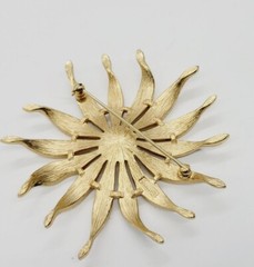Vintage Crown Trifari Brooch Gold and White Enamel Flower Pin 2.5 in HUGE