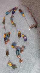 Vintage Chico’s Wire Necklace With Glass/Metal/Wood Beads ~ 32″