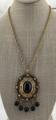 Celebrity Gems Pendant Necklace Victorian Etruscan Revival Ornate Gold Tone