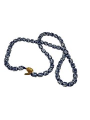 Chinese Export Blue White Porcelain Bead Necklace Gold Clasp Hand Painted Vintag