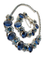 Vintage Juliana Blue Rhinestones Necklace & Bracelet Set 5 Links