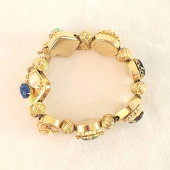 Vtg Victorian Revival Slide Charm Bracelet Signed Safety Chain Cameo 6.5