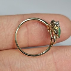 Vintage 14K Yellow Gold Jade & Diamond Ring Signed FJG35 14K Sz 6 2.37g