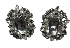 Vintage Huge Clear Rhinestone Cluster Earrings Pierced Silver 1980s Runway Glam
