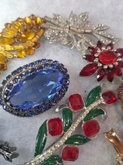 Antique Brooch Lot Crown Trifari Jewled Symphony,Czech, Alfred Philippe?? Etc