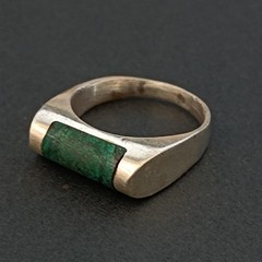 Sterling Silver Ring Green Stone Eilat Minimalist Modernist Men’s Pinky Women