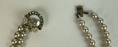 VTG 1950s Haskell Style Glass Pearl and Rhinestone Necklace 23″ JAPAN