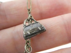 Vintage Unmarked Sterling Silver Paperclip Chain Bracelet with 5 Charms 6.75 In
