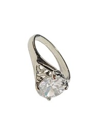 Oval 10mm Cubic Zirconia Solitaire Ring Sz 7 Silver Tone Filigree Engagement EUC