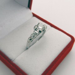 Vintage ART Deco 14k White Gold Solitaire 0.50 ct Natural Diamond Ring w/Accent