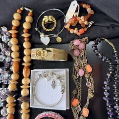 Vintage Jewelry Lot Mixed Necklaces Bracelets Rings Jade Amethyst Statement