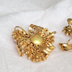 Vintage Mid-Century Pink and White Rhinestone Pendant / Brooch and Earrings Set