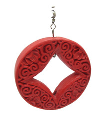 Red Cinnabar Hoop Vintage Pierced Earrings Chunky