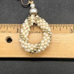 Vtg Faux Pearl Gold Woven Rope Necklace Matching Rope Hoop Earrings Screw Backs