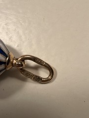Russian 14k Gold & Silver Blue & White Enamel Cloisonne’ Egg Charm Pendant